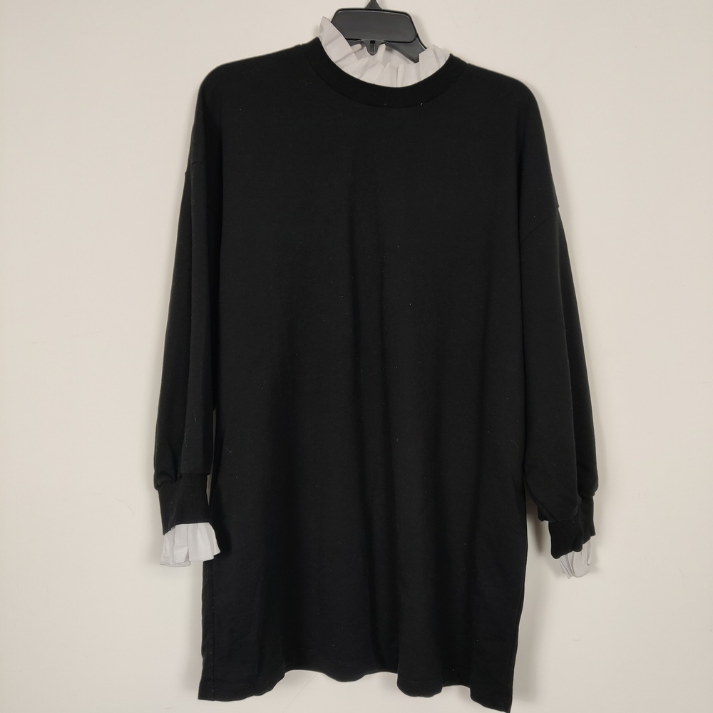 LC Waikiki Black Sweater Dress with Ruffled Trim - XL
